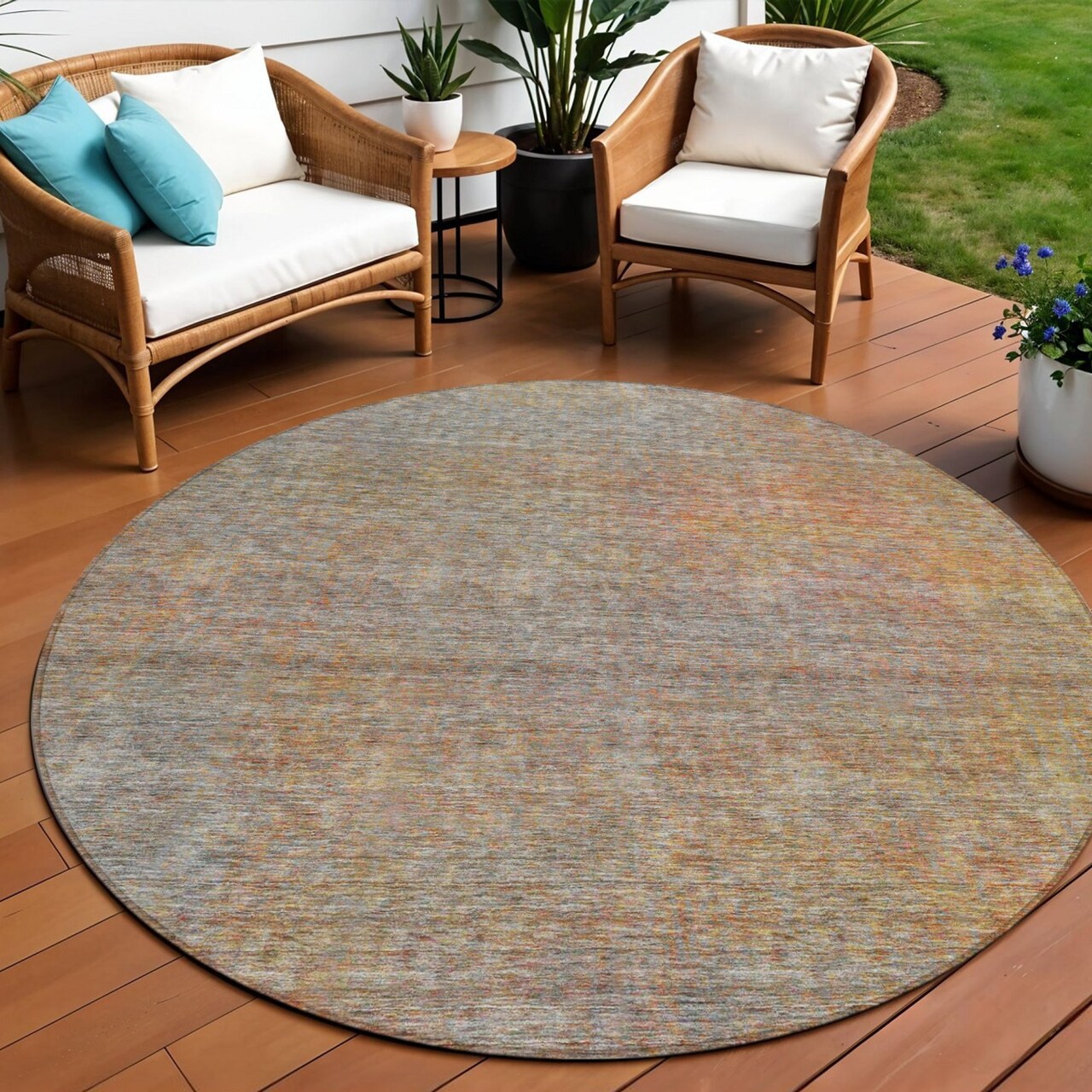 Edge Collections - 8' - Gray - Abstract Washable Round Area Rug for Indoor and Outdoor Use - 1 Piece